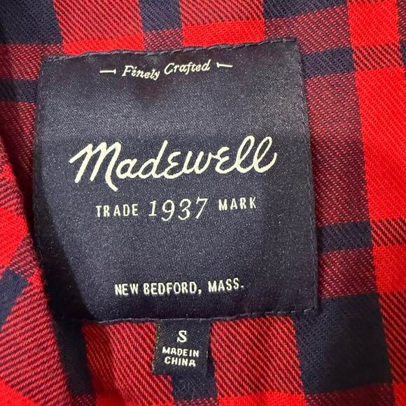 Madewell 1937 Buffalo Plaid Kimono Style Tie Wrap Sweater Womens Small Red/Black - Picture 4 of 6